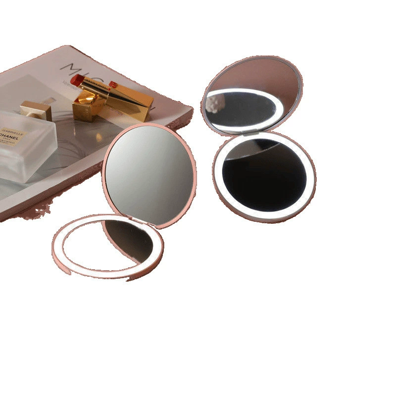 Convenient mirror with lights, folding night scene LED makeup mirror, small mirror with pocket LED light mirror