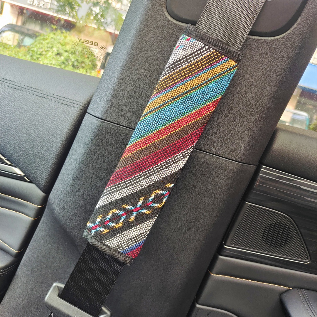 Ethnic Style Seat Belt Shoulder Cover Linen Car Safety Belt Anti-Neck Protective Cover Car Supplies Interior Decoration
