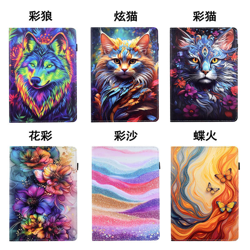 Suitable for Honor Pad 10 Tablet Leather Case, Xiaomi Pad 7 Cartoon Painted Animal Card Holder Case, Lenovo P12