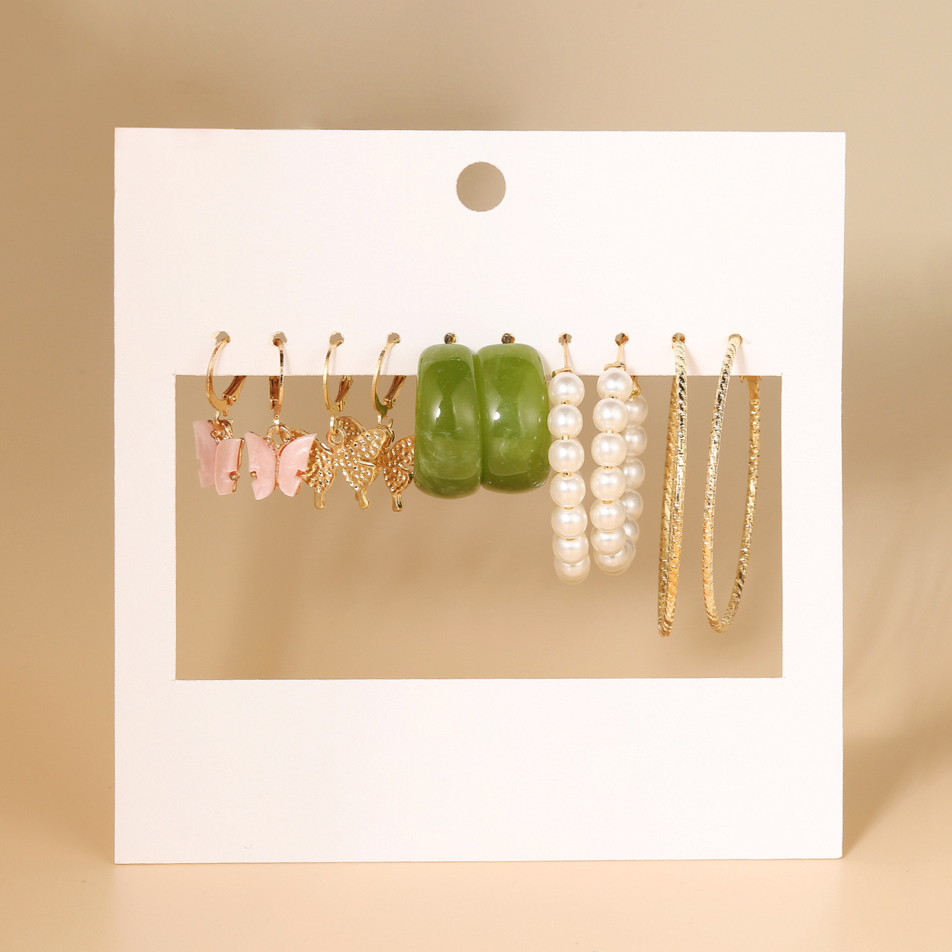 New Acrylic Butterfly Earrings Set 5 Pairs Creative Simple Green Acrylic Pearl Earring display picture 5