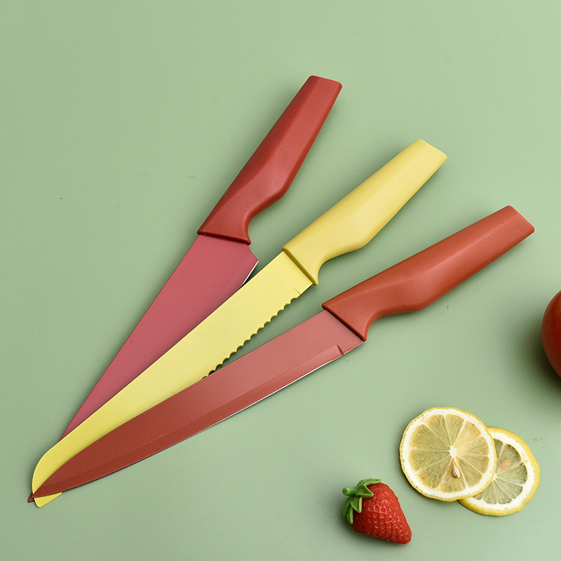 Venta al por mayor de color rombo mango de ocho piezas cuchillo de cocina cuchillo de pintura de acero inoxidable traje de color en caja cuchillo de regalo