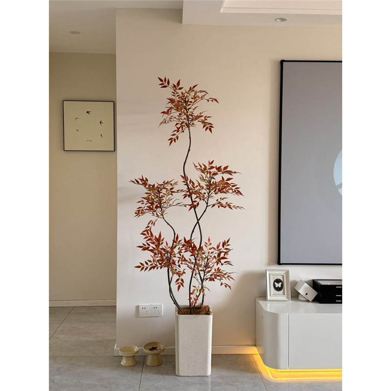 赤い南天竹のシミュレーション緑植の高級な豪華な造花テレビの壁の置物の客間の装飾の着地する大型の盆栽|undefined