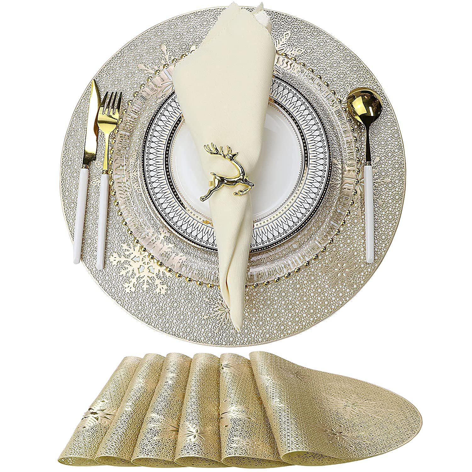 Ronda de copo de nieve dorado mantel hueco de oro plata antideslizante estera de mesa estera montaña estera de aislamiento decorativo occidental mantel al por mayor