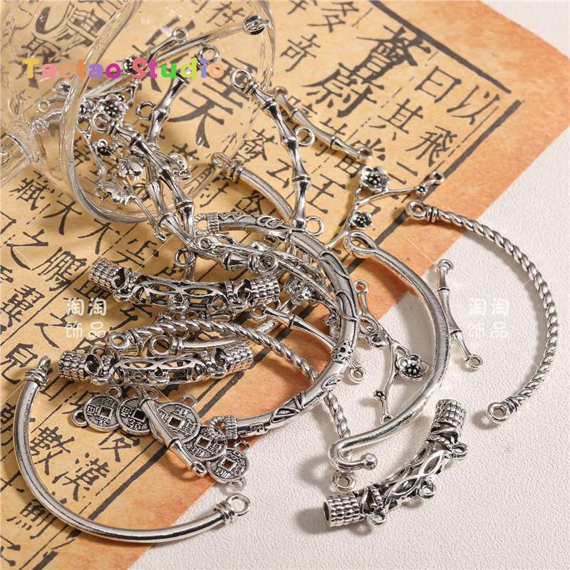 Mezcla de plata antigua brillante plata colgante de perlas DIY accesorios de joyería tubo de perlas dobladas tubo de flor colgante de diafragma brazalete de tres vías