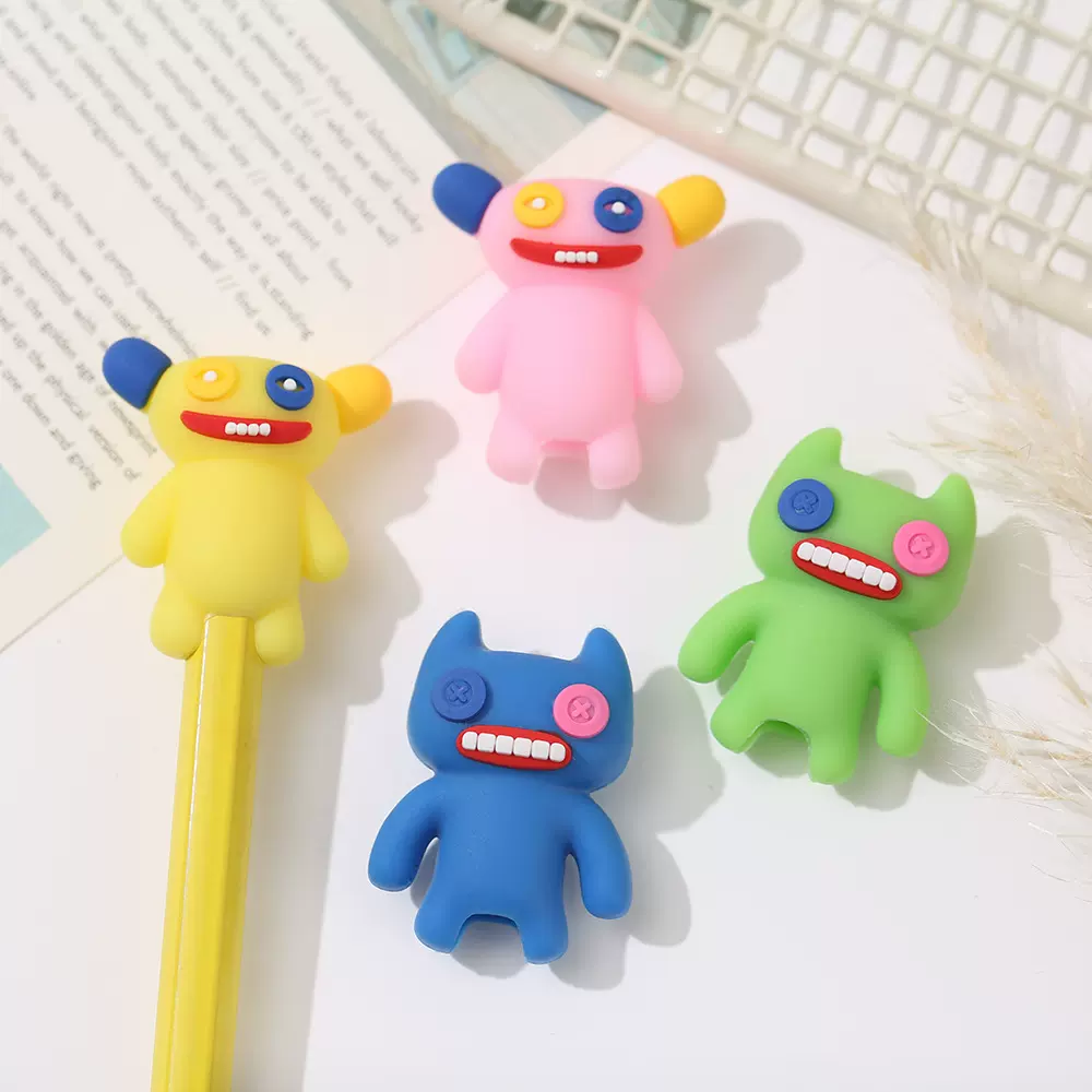 创意搞怪笔头儿童笔配件装饰学生文具配件pvc软胶笔头厂家批发