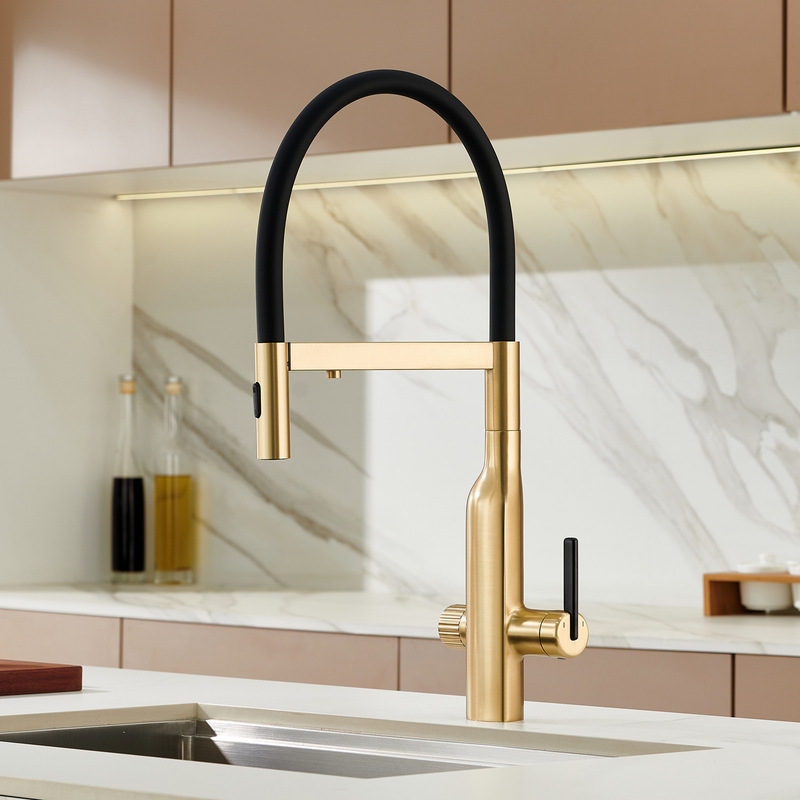 Three-In-One All-Copper Kitchen Faucet Hot and Cold Water Purifier Pull-Out Sink Sink Electroplated Gun Gray Faucet