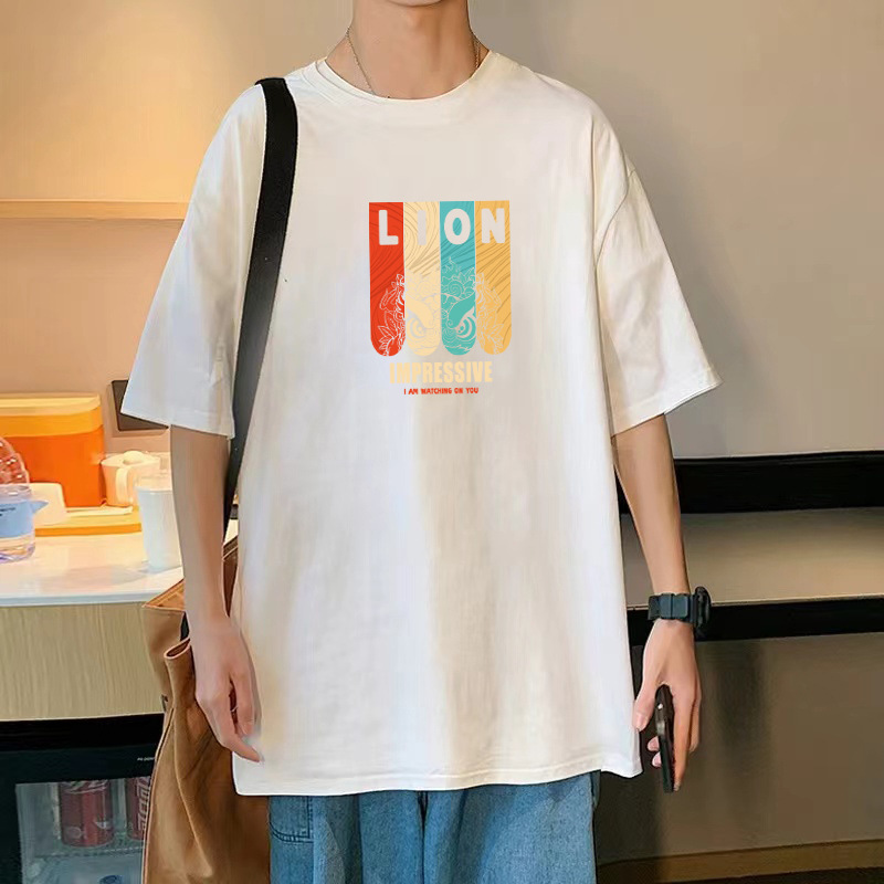 Pure Cotton Short-sleeved Men's Fashionable Brand Summer New Loose plus size Simple Printing Bottoming Student's Fashionable Half-sleeved Top T