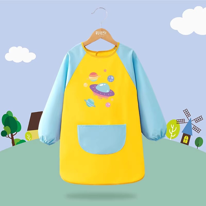 子供用エプロン絵画服幼稚園スタジオアートベルクロ長袖防水防汚よだれかけスモック逆着用|undefined