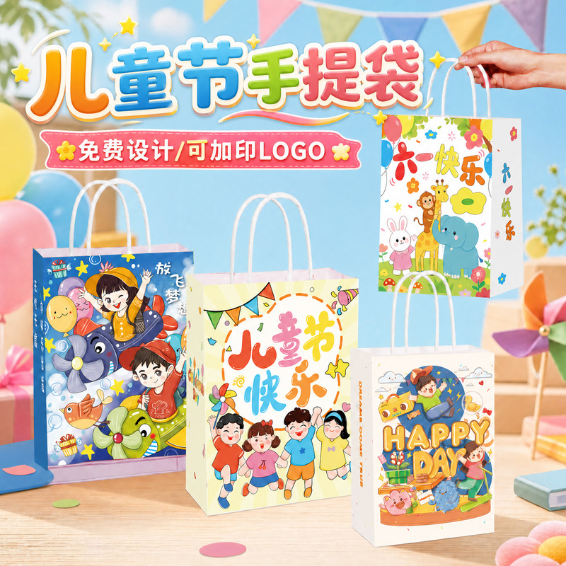 Children's Day Custom Kraft Paper Bags for Baking, Milk Tea, Takeaway, and Gift Packaging; In-Stock Small Gift Bags Children's Day Custom Kraft Paper Bags for Baking, Milk Tea, Takeaway, and Gift Packaging; In-Stock Small Gift Bags