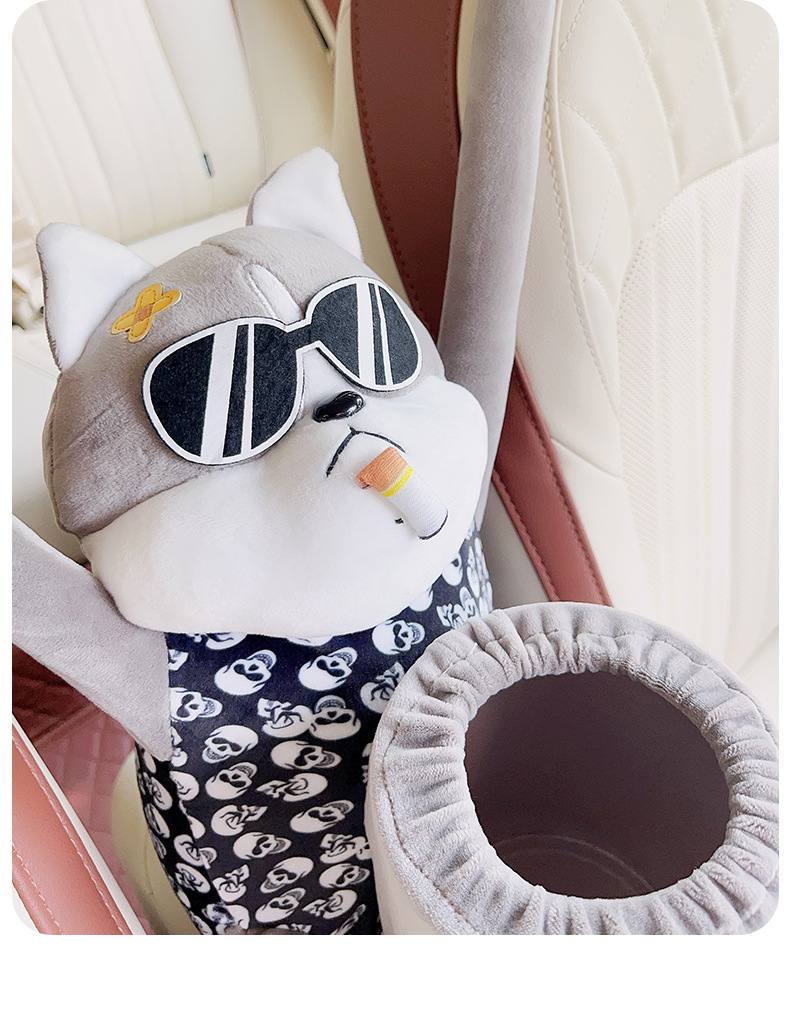 Car armrest box storage paper box Internet famous dog doll car multifunctional tissue box trash can 2 in 1