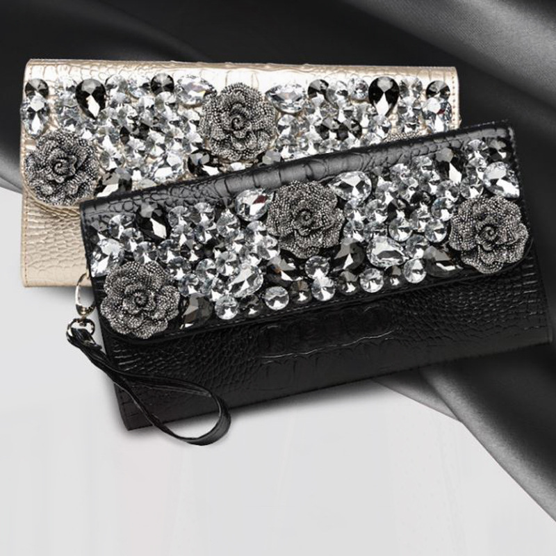 Elegant Diamond-Encrusted Women's Clutch Bag, Fashionable Genuine Leather Large Capacity Evening Bag For Banquets - Thumbnail 3
