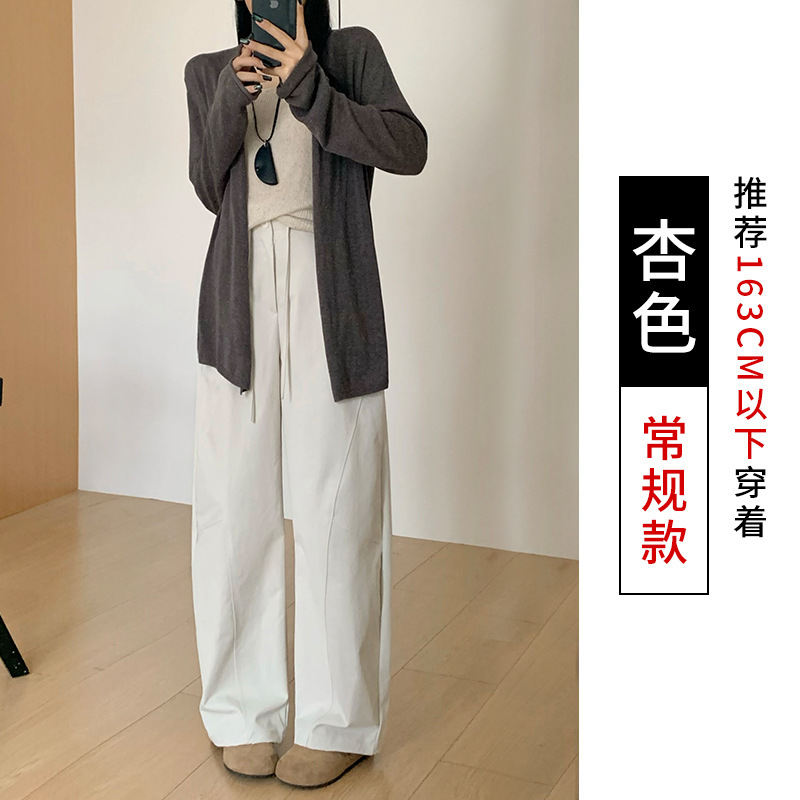美式仿棉拼接工装裤女秋冬高腰宽松慵懒风阔腿裤垂感直筒拖地长裤|undefined