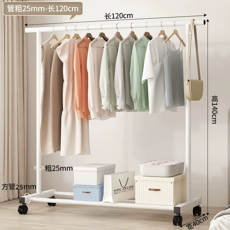 Folding 2-Tier Clothes Drying Rack with Bottom Shelf for Home or Dorm, Double Rail, Wheels, Black/White