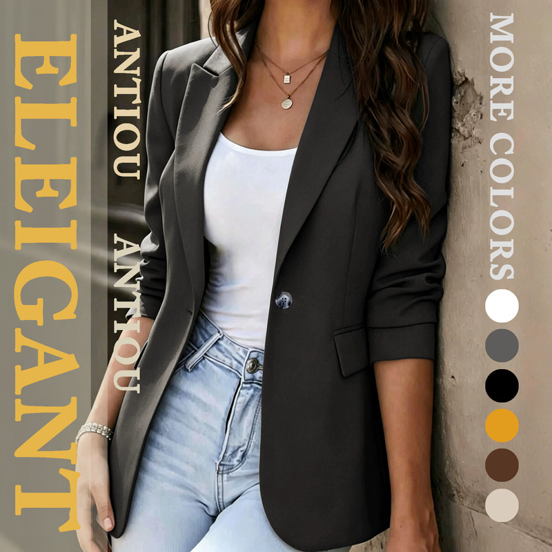 Spring and Autumn New Korean Style High-End Casual Suit, Solid Color One-Button Waist-Cinching Professional Blazer, Foreign Trade Women's Clothing Spring and Autumn New Korean Style High-End Casual Suit, Solid Color One-Button Waist-Cinching Professional Blazer, Foreign Trade Women's Clothing