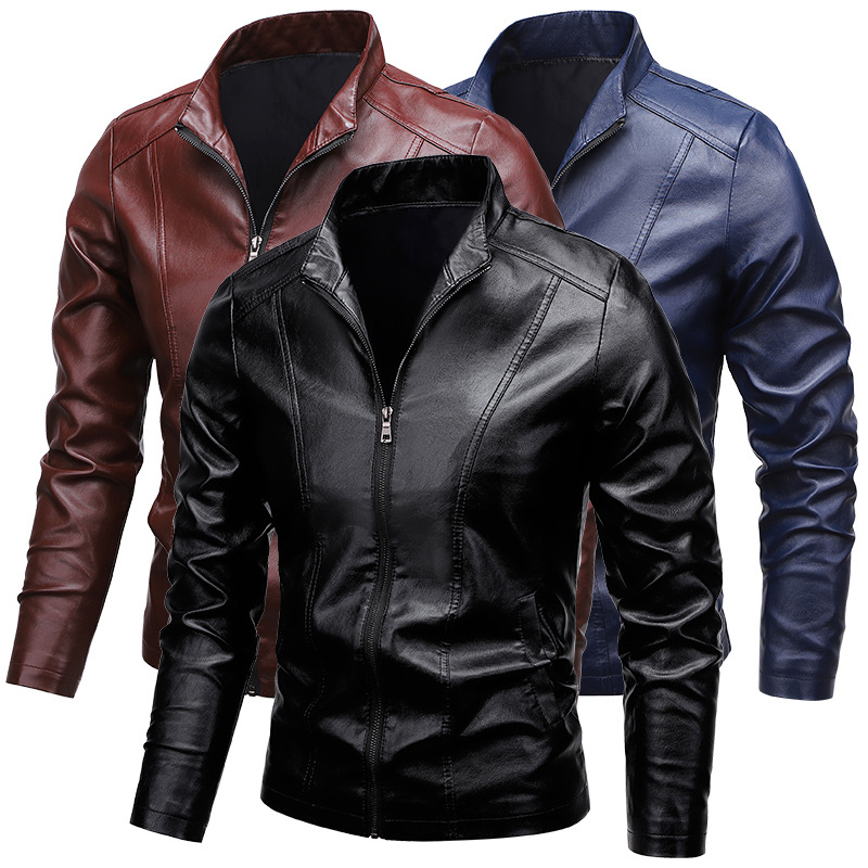 Neue lässige, lockere, dünne Motorrad-Lederjacke für Herren_voghion.com