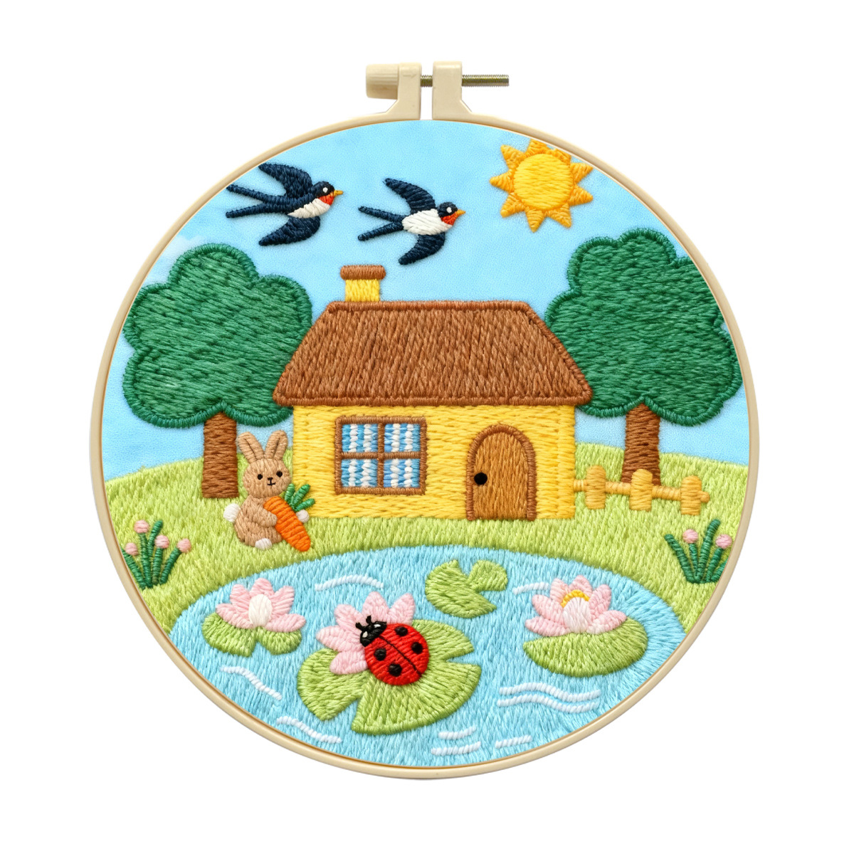 Fábrica directa de nuevos productos transfronterizos de loto de verano cuatro estaciones paisaje bordado paquete de materiales hechos a mano decoración de dibujos animados