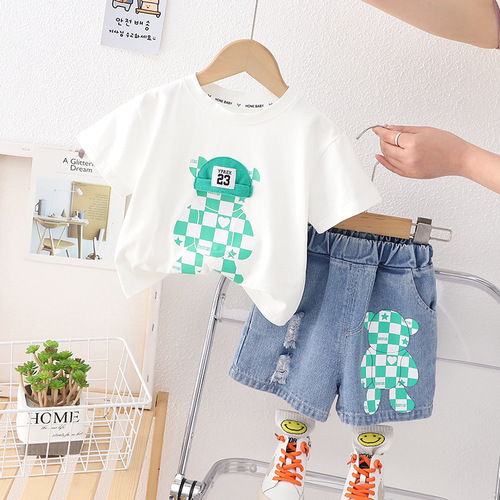 Short-sleeved shorts suit 2024 children's summer new style handsome thin summer two-piece set for boys and girls