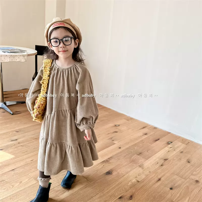 2025春童装春季新品 女童韩版春装灯芯绒长袖裙子连衣裙 123575