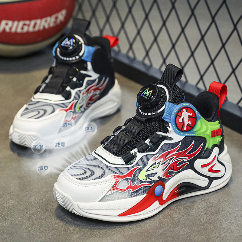 2024 niños respirantes zapatos de baloncesto amortiguadores de abrazadera giratoria zapatos de niños zapatos deportivos de malla primavera nuevo