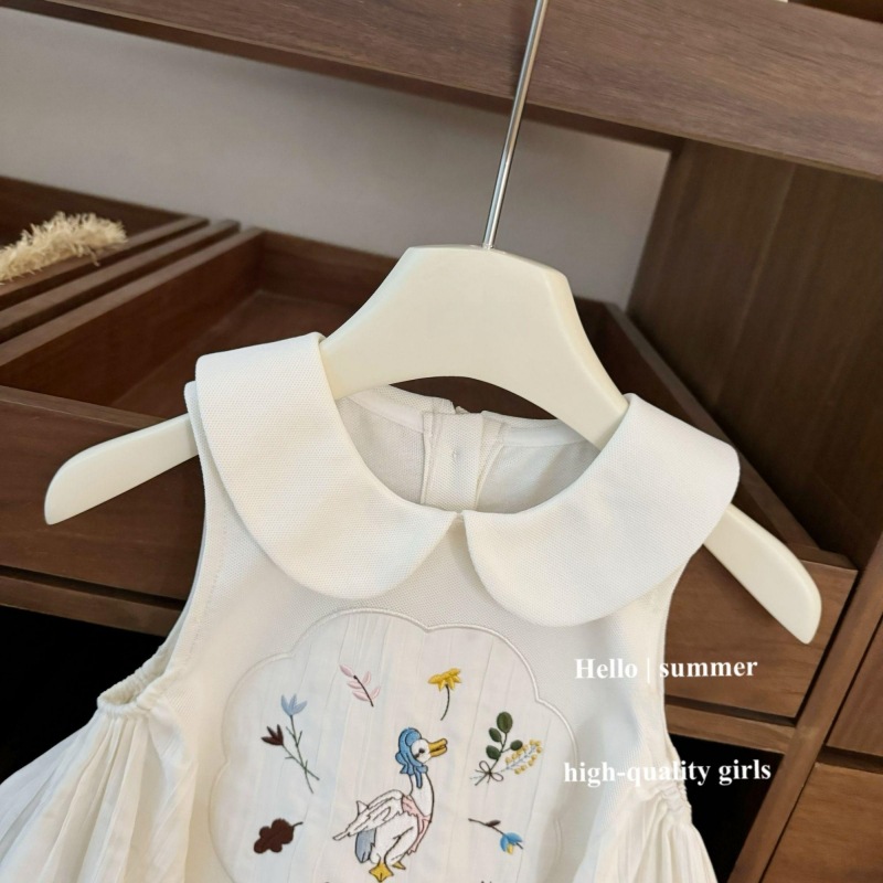 [Xianning Seven] ¡Alice! Vestido sin mangas con parche bordado de bebé femenino francés, falda de solapa para niñas, de moda