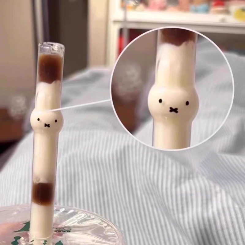 可爱米菲兔玻璃吸管高颜值透明奶茶咖啡大口径高硼硅耐高温吸珍珠|undefined