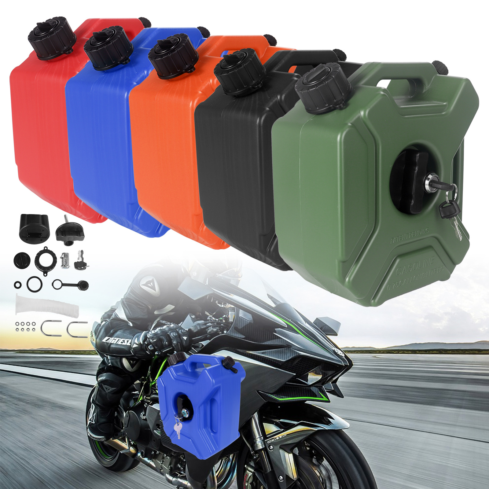 Motorcycle and Car Modification 3L Extended Spare Gasoline Oil Tank Plastic Portable Fuel Tank with Key