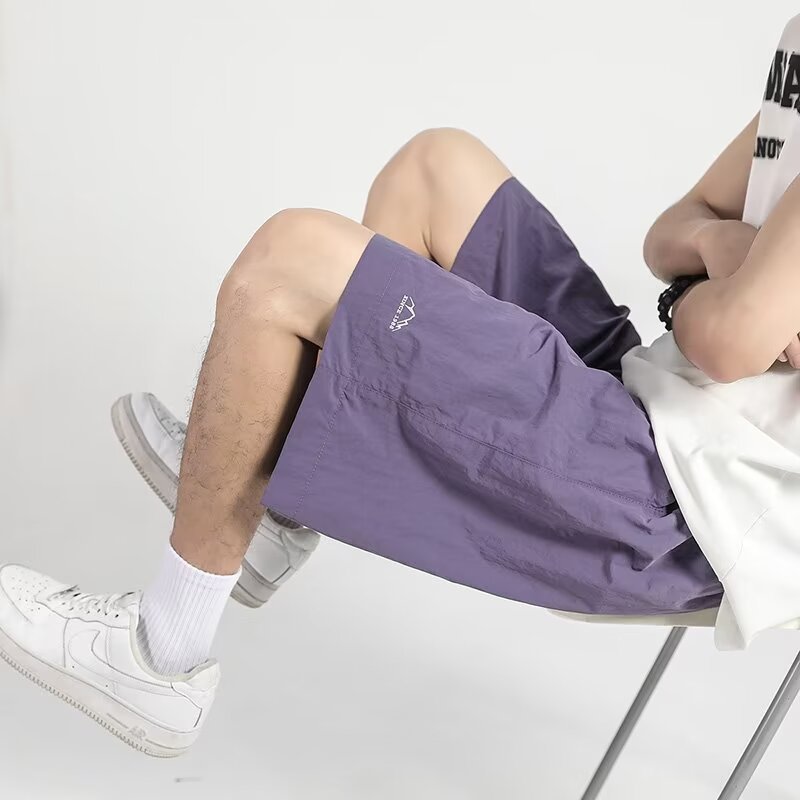 Summer Solid Color Shorts Men's Ice Silk Trendy Brand Fashionable Loose Sports Quick-drying Half Pants Straight Casual Large Pants