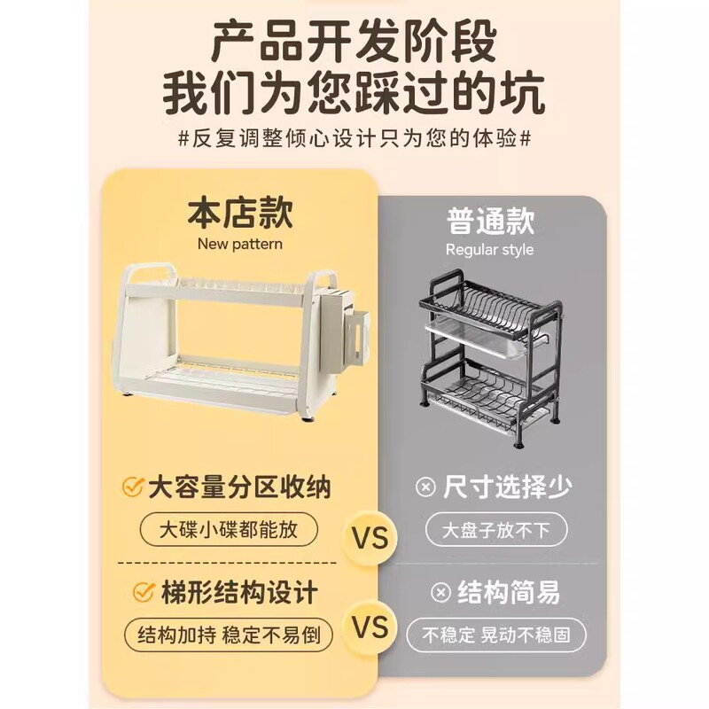 厨房碗柜碗碟双层收纳架台面置物架多功能家用碗筷碗碟沥水架|undefined