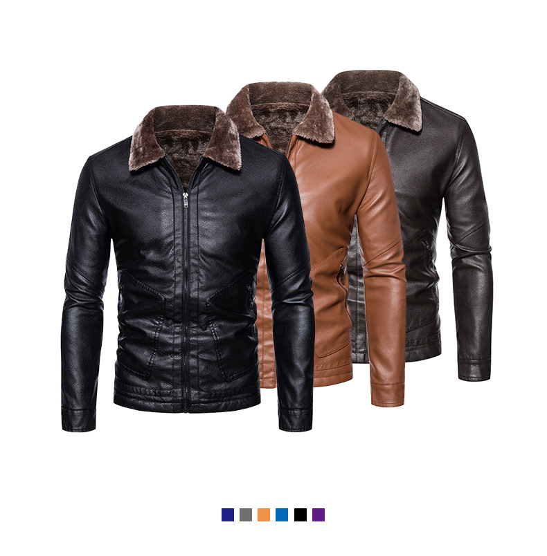 2024 neue Top mit Dicken Samt Herbst/Winter herren Jacke PU Leder Licht Business Casual Quadratischen Kragen Mode Hundert_voghion.com