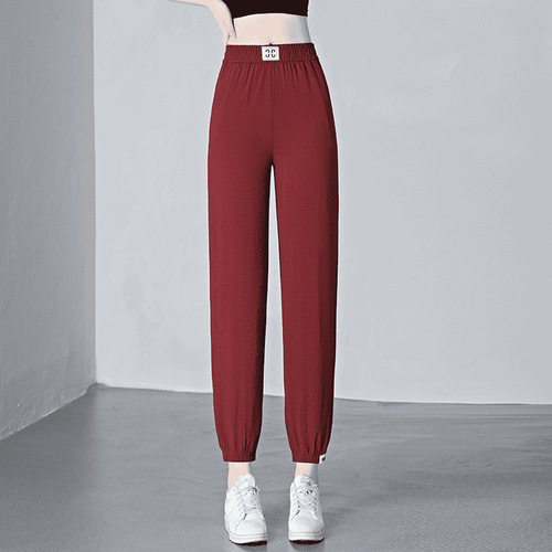 Loose Sports Nine-Twelve Mid-Rise Summer Outerwear Thin Linen Material Large Size Quick-Dry Ice Silk Harem Casual Pants for Women