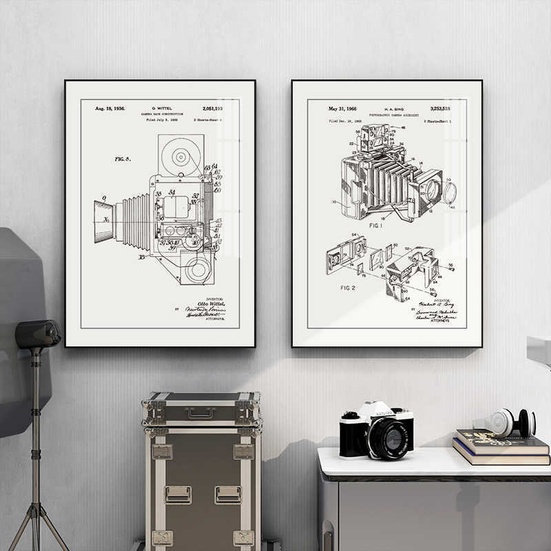 Modern Simple Nordic Photography Studio Study Decorative Painting Industrial Style Black and White Line Camera Hanging Painting