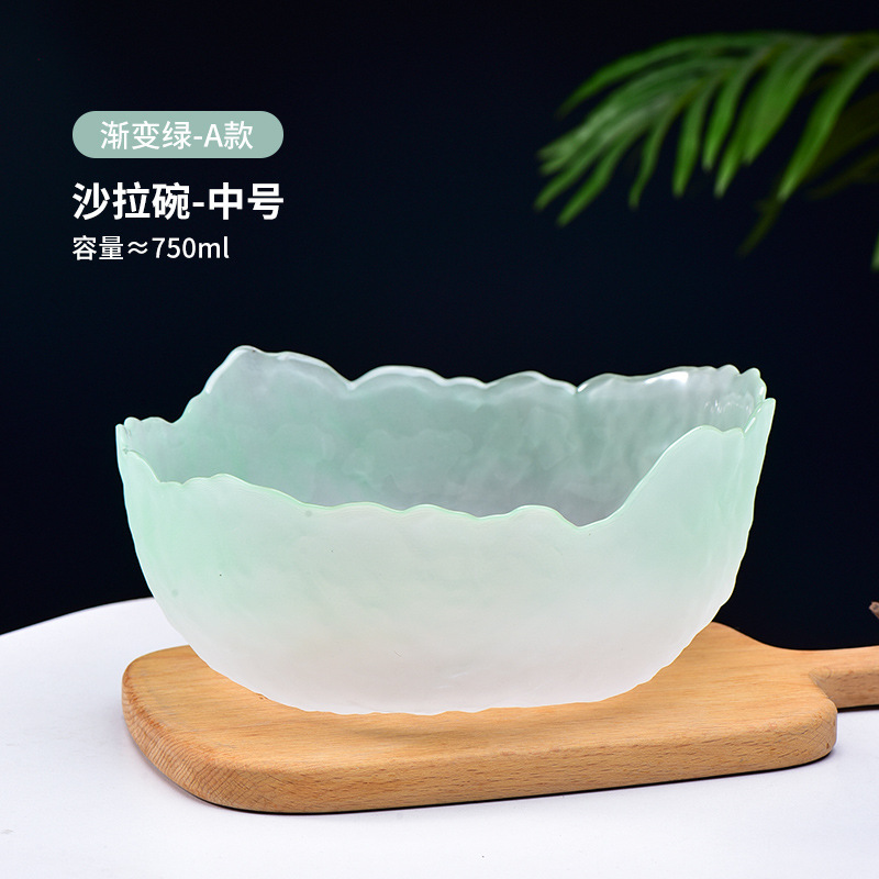 Venta al por mayor estilo nórdico patrón de martillo transparente borde dorado ensaladera de vidrio hogar plato de fruta de postre de alto aspecto vegetal