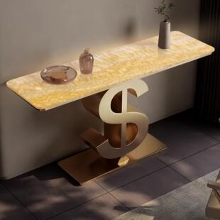 Luminous Jade Console Table Modern Simple Accessible Luxury Corridor Entry House Living Room Money Metal Base Console Rack
