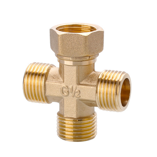 Copper 4-point four-way union water pipe one-point three-way one in three out cross water separator inner wire outer wire pipe accessories