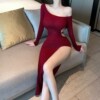 One shoulder European and American sexy nightclub backless long dress dress dress for women