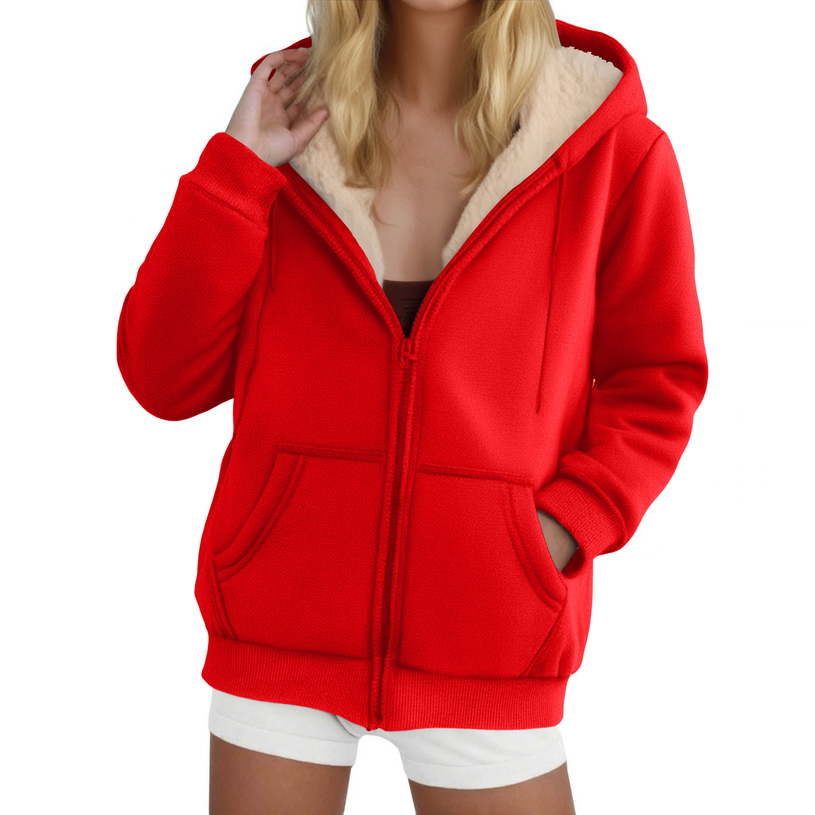 Sudadera con capucha para mujer de borreguito gruesa con forro_voghion.com