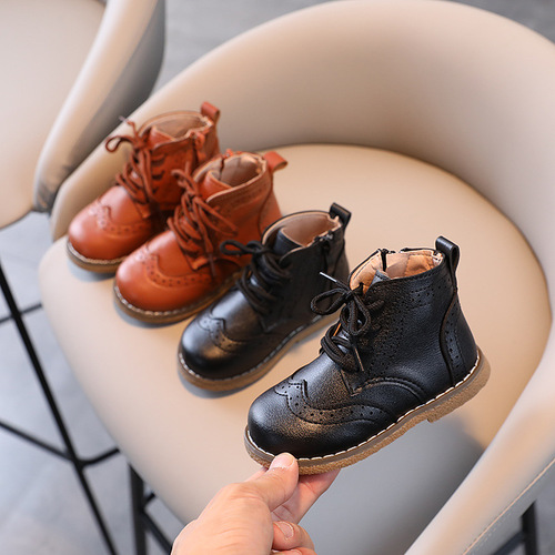 British style children's retro leather shoes high-top Korean style girls' Martin boots single boots  autumn new boys' leather boots