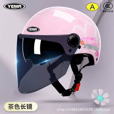 Motosiklet kaskı (dəbilqə) – Scooter Summer Motorcycle Safety Helmet - summer-style-cherry-blossom-pink-floral-transparent-long-mirror-ink-blue-long-mirror