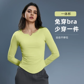 带胸垫运动长袖t恤弹力紧身显瘦跑步健身瑜伽服上衣女秋季D25175