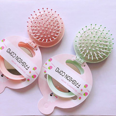 Portable anti-static folding mirror comb, candy ribbon mirror comb, hair smoothing massage comb, compact air cushion comb