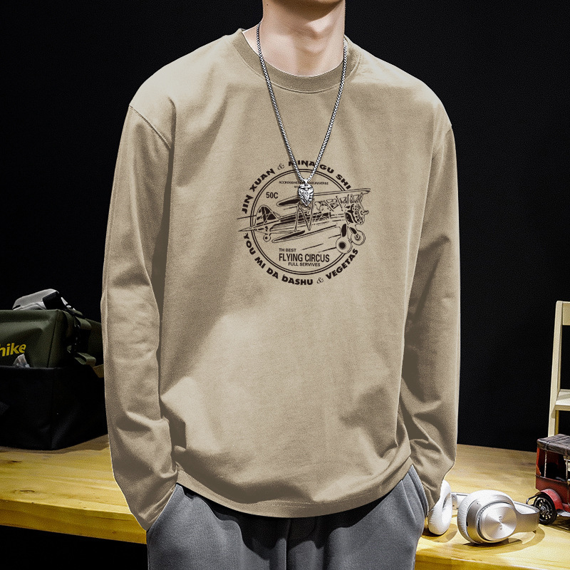 アメリカの重いポンドの純綿の長袖のtシャツの男子学生は秋に高級感の丸首のパーカーの黒色の底のシャツの中で掛けます。|undefined