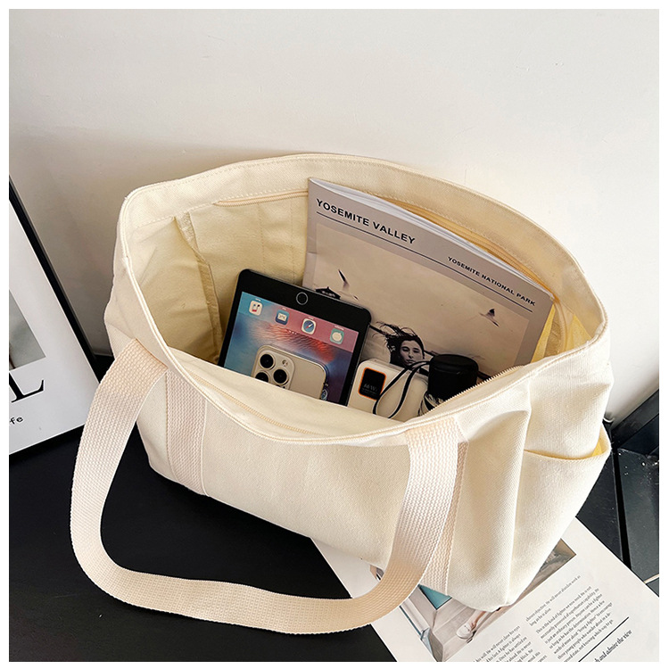 Wholesale of new women's single-shoulder bags, cross-border simple and casual canvas bags, Korean version LOGO printed commuter tote bags undefined