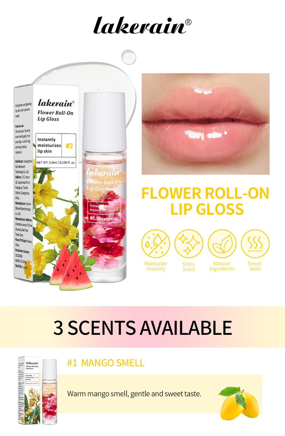 lakerain Rolling Lip Oil Fruit-flavored Rolling Lip Oil details Picture