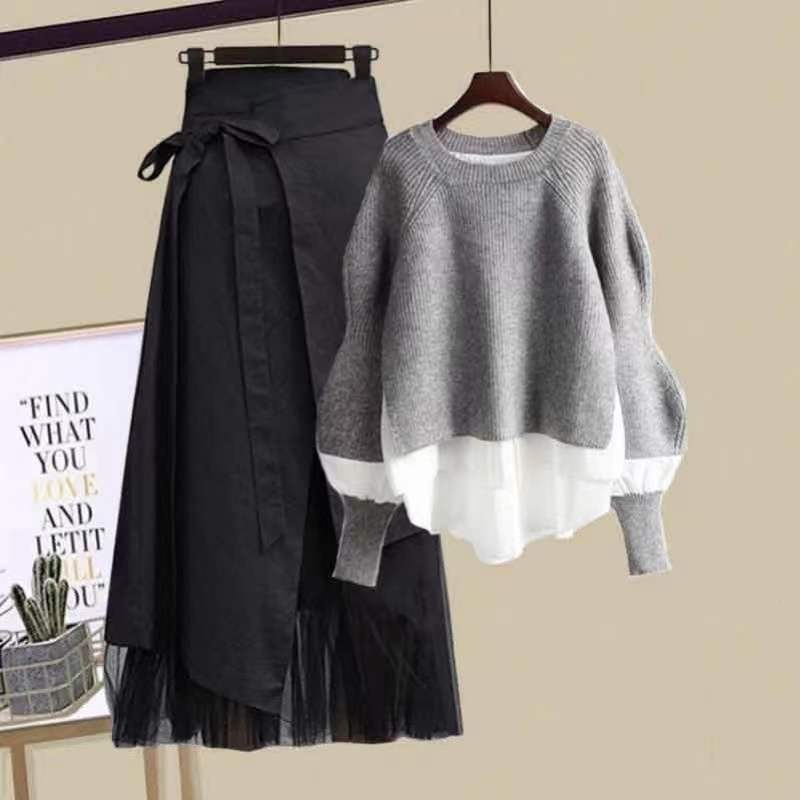 Spring suit Women's 2024 New Fake Two-piece Shirt Top Slim All-match Skirt Two-piece Set Spring suit Women's 2024 New Fake Two-piece Shirt Top Slim All-match Skirt Two-piece Set
