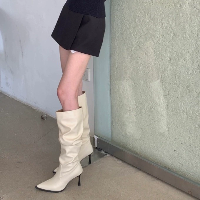 Европейские и американские тощие сапоги рыцари кожаные сапоги брюки с заострением высоких каблуков на каблуках