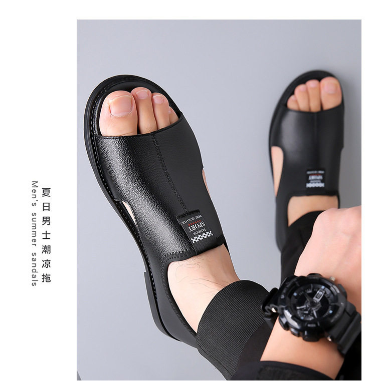 Dép sandal nam quai ngang hở ngón thoáng khí kiểu La Mã đi biển — Màu nâu, Màu đen chi tiết 20