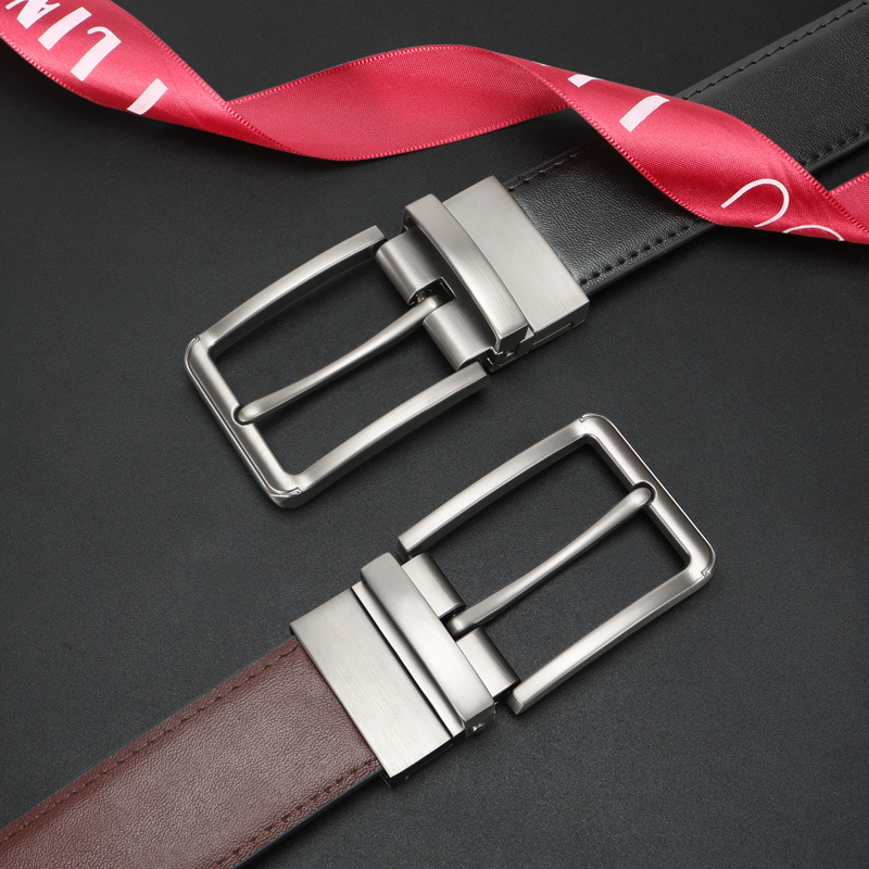 Men's Business Young and Middle-Aged Genuine Leather Belt Business Versatile High-End Double-Sided Two-Layer Cowhide Rotating Pin Buckle Belt