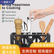 餐具储物盒跨境厨房刀叉桌面收纳盒木质支架食品储藏室分格置物架