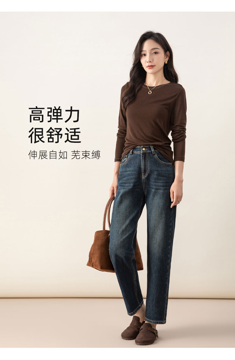 Quần jeans nữ ống côn cạp cao chất liệu Lyocell mềm mại màu xanh vintage — màu xanh chi tiết 16