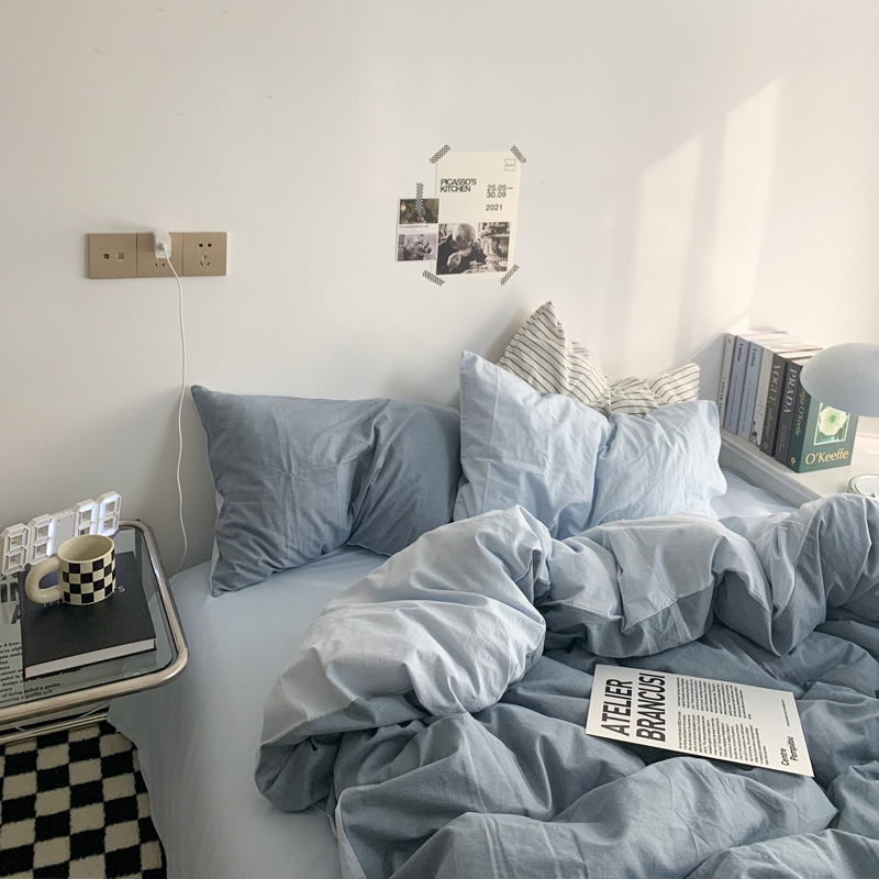 Viento nórdico simple color sólido tres piezas de ropa de cama dormitorio de estudiantes de verano cuatro piezas de ropa de cama